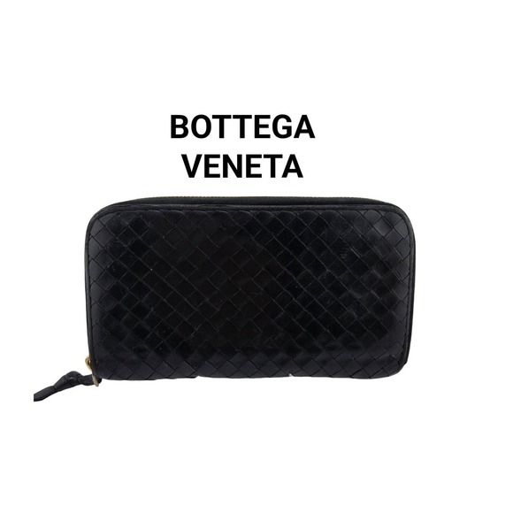 Bottega Veneta Handbags - Bottega Veneta Intrecciato Leather Zip Around Wallet Black 114076 V0013 1000